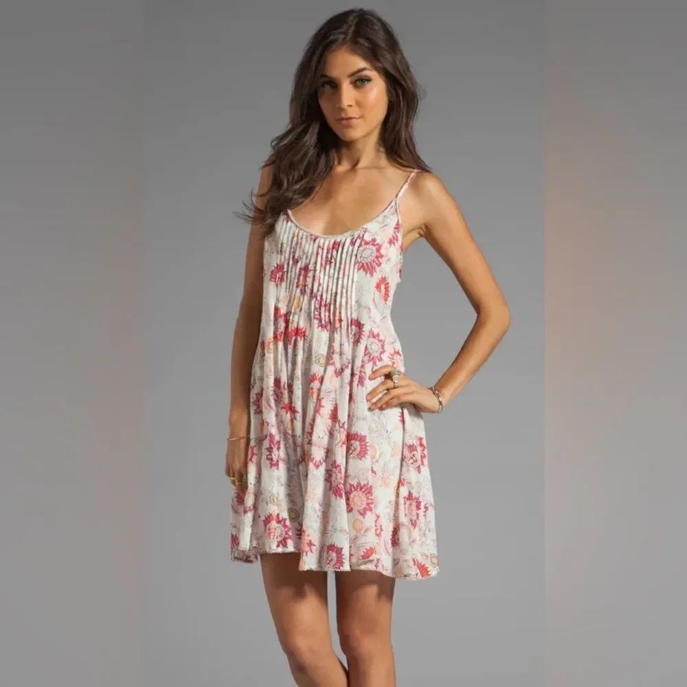 Free People Floral Print Sleep Dress - Pink and White